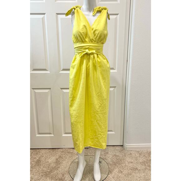 Mara Hoffman Swim Braided Tie Belted Highlighter Yellow Summer Dress Sz L - Picture 1 of 8